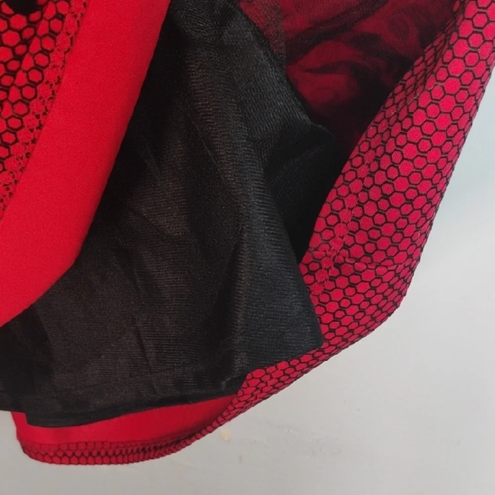 Knitworks Red Black Velvet Floral Detail Holiday Sleeveless Formal Dress Size 16
